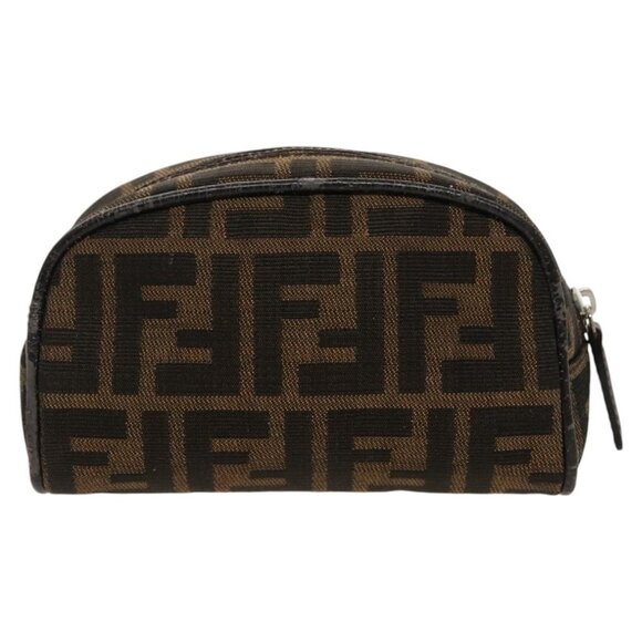 FENDI Zucca Canvas Pouch Brown Black Silver Auth - Picture 1 of 16
